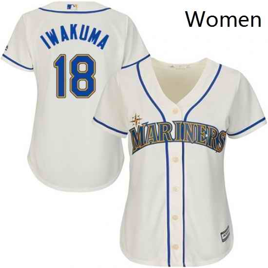 Womens Majestic Seattle Mariners 18 Hisashi Iwakuma Replica Cream Alternate Cool Base MLB Jersey